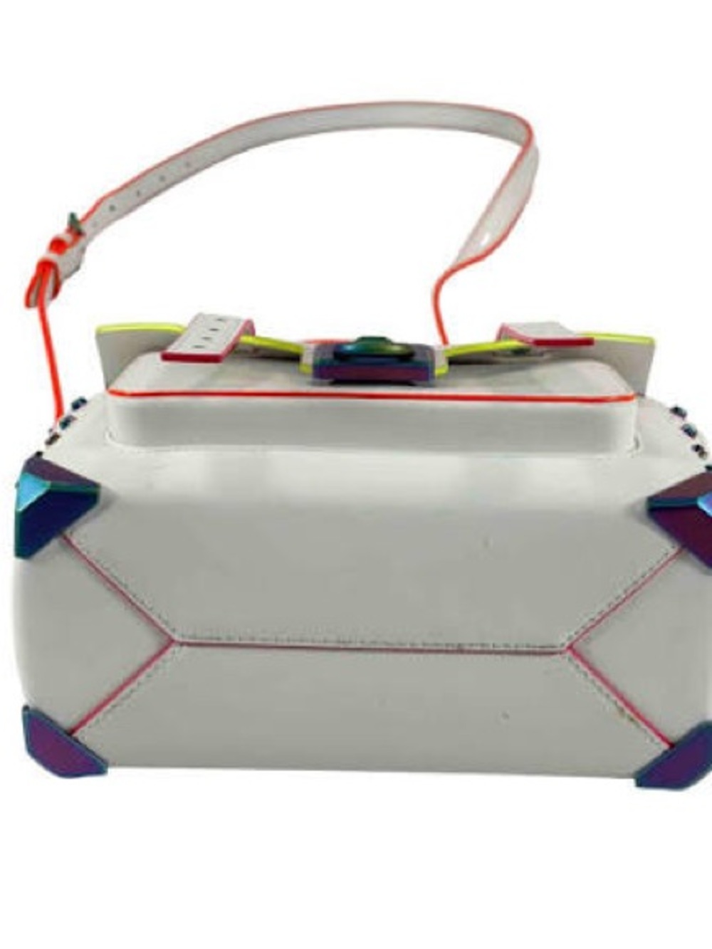 Michael Kors White Satchel with Iridescent Hardware and Orange Handle - Picture 3 of 6